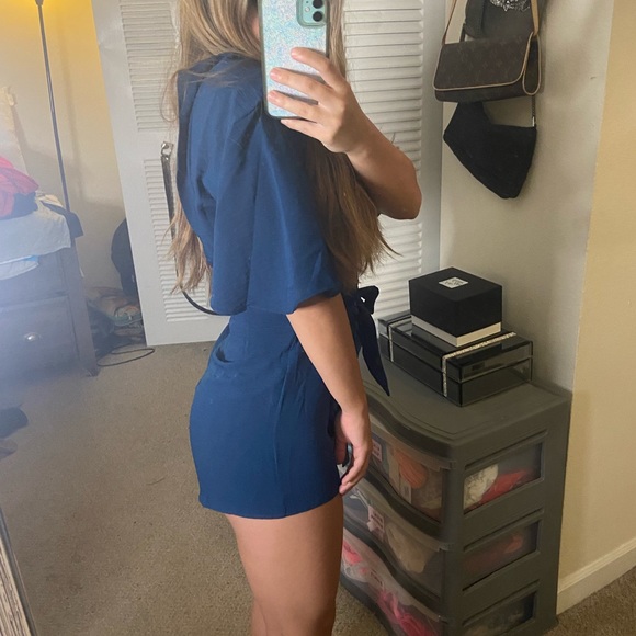 Dark blue navy wrap romper - Picture 7 of 8